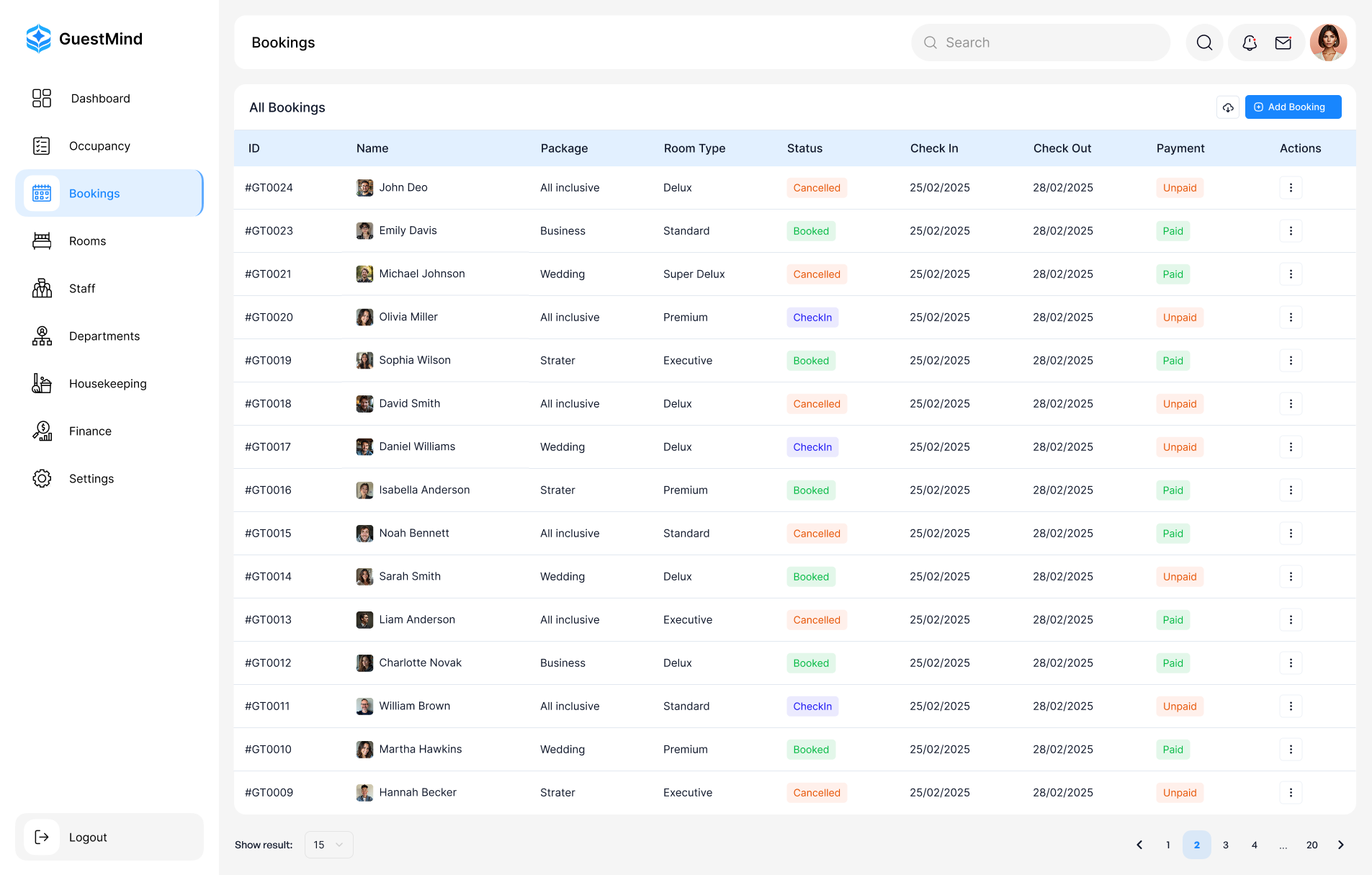 Booking Screen - ML-based Software